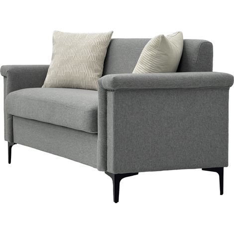Canapé scandinave 2 places en tissu lin beige avec pieds en métal noir, 172 cm de large (1/5)