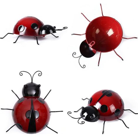 NTCL 4pcs Garden Decoration Ladybug Wall Sculpture Beetle Metal Fence Indoor Decor Balcony Rust Insect Home Decorations 3D Decor Insect Fences Red (1/5)