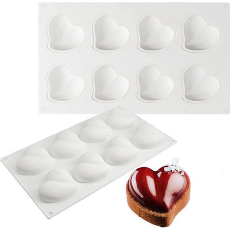 Silikon Backform BPA frei Herzförmig mit 8 Mulden Wiederverwendbar 29,2 x 17 x 2,5 cm Backzubehör für Sonnenblumentörtchen, Eiscreme, Schokolade, (1/5)