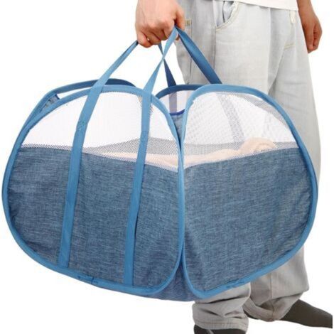 Panier à linge robuste et pliable, 90 L, avec poignées, idéal pour la chambre, la salle de bain, la chambre d'enfant, la résidence étudiante, les voyages, bleu.