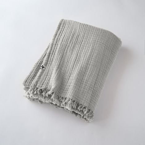 Plaid à franges "Gaïa" toutes dimensions "Gaze de Coton" - Gaïa Nuage - 130 x 160 cm - Gaia Nuage -