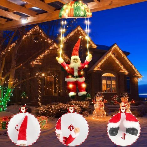 1 pièce Guirlande Lumineuse Noël, Père Noël en parachute, 88 LED avec minuterie, IP44 étanche, pour extérieur et intérieur