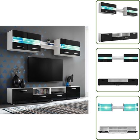 Estantería - vidaXL Mueble de salón de TV con luces LED negro brillante 5 piezas - TV con luces LED