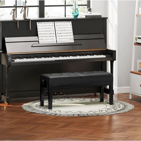 Banc piano réglable avec rangement, double assise en cuir régénéré, hauteur 48 à 58 cm, charge 220 kg, noir, pour clavier et piano - CHICFURN (1/5)