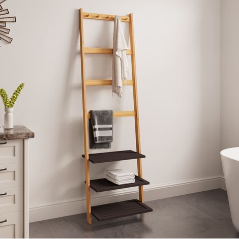 Porte-serviettes échelle bambou 3 étagères naturel OKMYHOME (1/5)