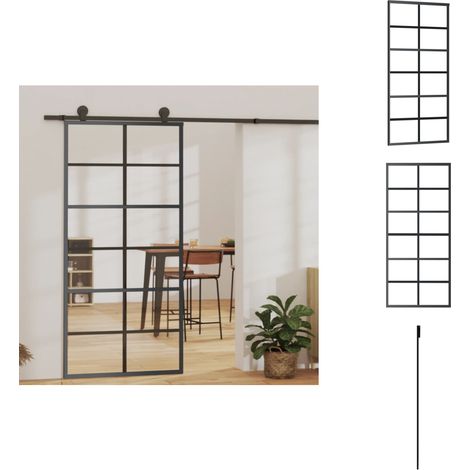 Porte coulissante Verre ESG et aluminium 90x205 cm Noir - Porte Coulissante - Porte Vitrée - Porte Aluminium - Porte Intérieur - Portes Design (1/5)