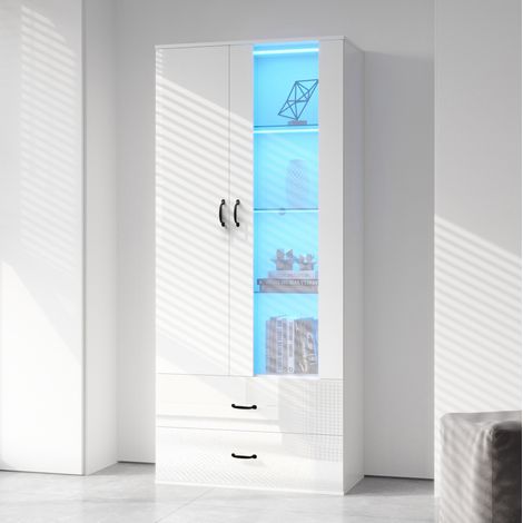 CHICFURN Vetrina da terra 59,5x35x182 cm in truciolato bianco con LED USB 16 colori