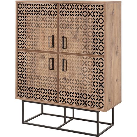 Cotecosy – Bahut 4 portes en bois de pin atlantique et métal noir – Dimensions L 93 x H 115 x P 36 cm – Style moderne et industriel (1/5)