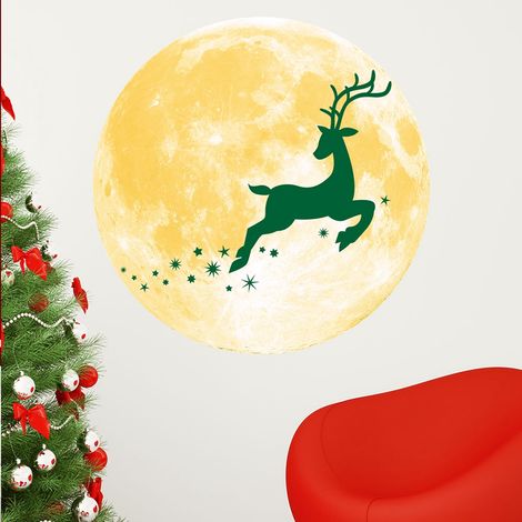Sticker mural lumineux lune de Noël bonhomme de neige cerf de 30 cm, phosphorescent (1/5)