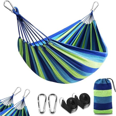 Person Camping Hammock (190 x 150cm), 300kg Load Capacity, 2 Quality Carabiners, 2 Nylon Straps, Portable Hanging Canvas Hammock for Garden, Beach, MUMU (1/4)