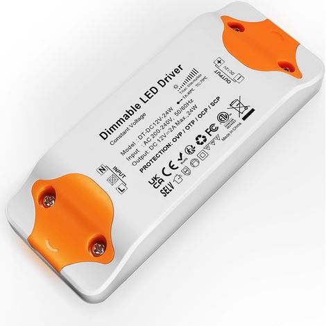Transformateur LED 12V Dimmable TRIAC, 24W 2A Alimentation de Tension Constante, Transformateur 220V 12V Basse Tension AC à DC, Transfo Led Convertisseur pour Bande Lumineuse (1/5)