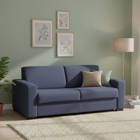 Talamo Italia Sofa cama Algisa, Gran Sofá de 2 plazas, 100% Made in Italy, Sofá de salón con apertura giratoria, en tela acolchada, con reposabrazos delgados, Cm 180x95h90, Azul, con embalaje reforzad (1/5)