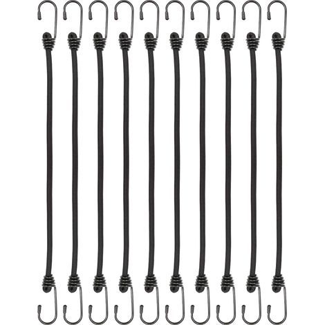 Lot de 10 tendeurs à crochets de 30 cm – Robustes pour bâches, tentes, auvents et accessoires de camping (noir) (1/5)