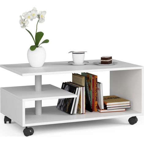 Mesa de centro con ruedas AKORD VINI Blanco 90 cm frente en color Blanco 90x51x40 cm (1/5)