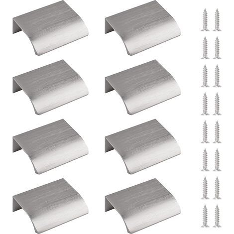 Set di 8 maniglie a scomparsa in stile moderno per cassetti e ante, in lega di alluminio invisibile, 50 mm, nichel spazzolato. (1/5)