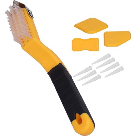 Kit de 11 outils pour calfeutrage, comprenant un grattoir à joints en silicone, un dissolvant de colle et un nettoyant pour carrelage.
