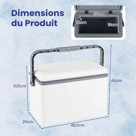Glacière rigide blanche 12 L en PP avec isolation PU, joint silicone et poignée ergonomique pour camping, pique-nique et plage (1/5)