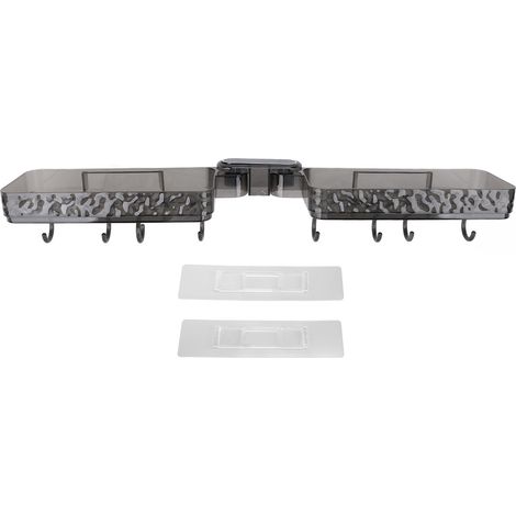 Jabonera plegable e impermeable para pared – almacenamiento para ducha y cocina – 2 estantes + 8 ganchos – gris transparente (1/5)