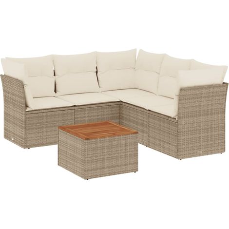 Set Divano da Giardino 6 pz con Cuscini Beige in Polyrattan vidaXL (1/5)