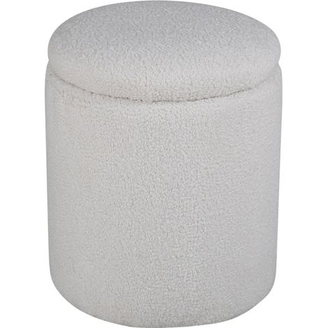 Pouf coffre rond en tissu bouclette ø32cm - Écru - LIMPEN (1/5)