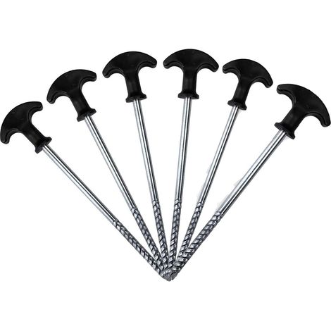 Juego de 6 estacas para tienda de campaña, acero galvanizado, punta avellanada, para terrenos duros, camping y jardín. (1/5)