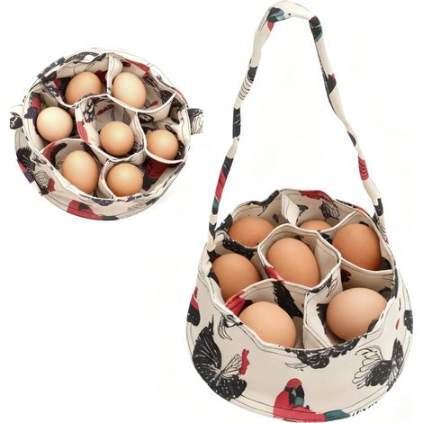 1 Panier à Œufs, 7 Poches, Toile Résistante, Base Rembourrée, Poignée Confortable, pour Poulailler et Ferme (1/5)