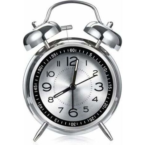 Réveil fort pour adultes ayant de graves problèmes de sommeil, réveil en métal de 4.5 pouces, surface silencieuse en aluminium avec lumière, double cloche (gris) (1/4)