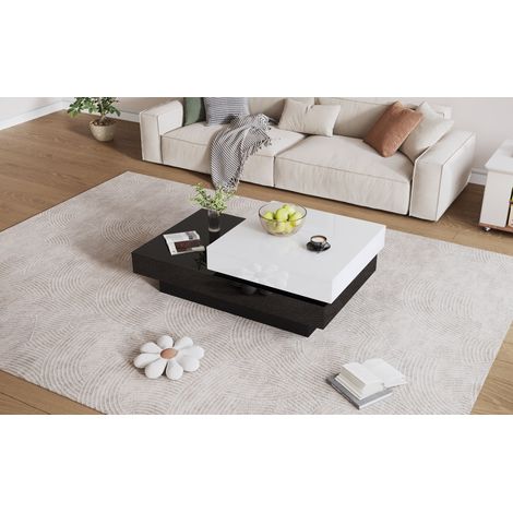 Table de chevet réglable, avec des joints noirs et blancs. Table de chevet moderne et simple, dotée d’une surface brillante. Structure à deux niveaux en tôle d’acier. Idéale pour le salon d’un apparte (1/5)