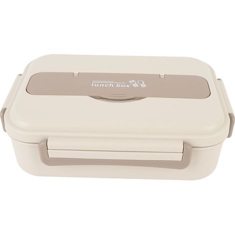 Portapranzo da 1000 ml in acciaio inox 316 con posate e scomparti, pratico e portatile, colore beige.