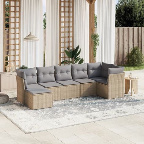 Juego de sofás jardín con cojines beige mezcla 7 pzas ratán PE vidaXL (1/4)