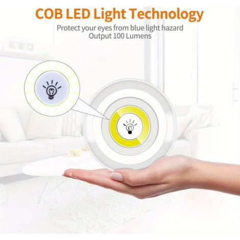 5 Pièces Veilleuses Télécommandées Sans Fil - 3W Super Lumineuses COB avec Intensité Variable Éclairage Doux Chaud pour Décoration de Chambre, Garde-Robe, Cuisine et Salon (1/4)