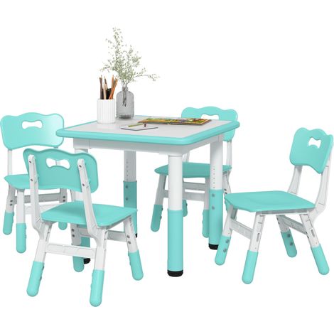 Set Tavolo con 4 Sedie per Bambini Altezza Regolabile Verde (1/5)