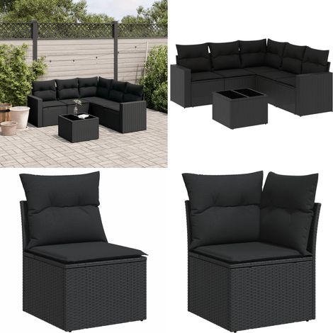 Salon de jardin 6 pcs avec coussins noir résine tressée - Ensemble Salon De Jardin - Meuble De Jardin - Jardin Design - Mobilier Exterieur - Chaise Lounge - Home & Living (1/5)
