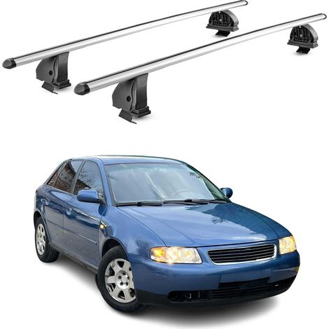 OMAC Aluminium Dachträger Querträger für Audi A3 I 1996-2003 3Tür – TÜV / DIN 75302:2019 – Abschließbar – T-Nut – Max. 75 kg – 2 Stangen – Silber (1/5)