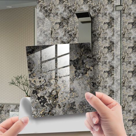 Ligne Haute 20 Placages Autocollants Gris Soie 10cm² - PVC Couture Texture Marbre de Carrare, Imperméabilité Absolue - Showroom Prestige (1/5)
