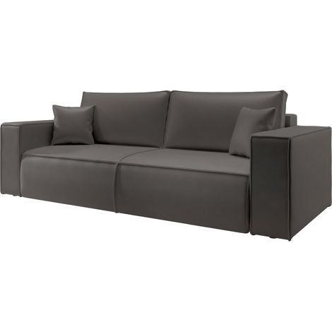 Selsey Farese Cuero – Schlafsofa 3-Sitzer mit Bettkasten, Kunstleder, Dunkelgrau