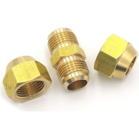 Rallonge de tuyau en cuivre pour climatisation – Écrou évasé de 0,9 cm, double connecteur, tête de connexion intermédiaire, soudure libre, convient aux tubes de 1,9 cm de diamètre (1/4)