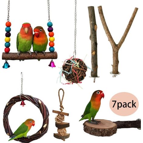 Jouets pour perroquets, 7 jouets à mâcher pour cage - Perroquet suspendu (1/4)