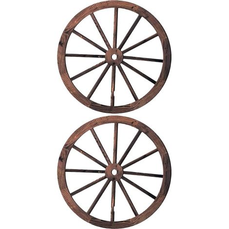 Lot de 2 décorations murales vintage en bois - Roue de chariot - Décoration occidentale rustique - Pour bar, jardin, salon - 2 pièces (1/5)
