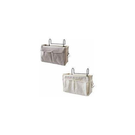 Ulisem Poche de lit,Triomphe 2 Pièces Panier de Lit Chevet Suspendu,Organisateur Etagere Lit en Toile Imperméable, Sac de Rangement Lit Chevet Suspendu, pour Livres, Téléphone, Revues, Etc (Gris, Blan (1/5)