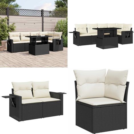 6-tlg. Garten-Sofagarnitur mit Kissen Schwarz Poly Rattan - Gartenmöbel Set - PE-Rattan Möbel - Outdoor Lounge - Gartenecke - Balkonmöbel - Home & Living (1/5)