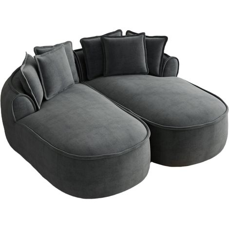 CHICFURN Divano modulare 184x164 cm in ciniglia grigia senza montaggio con doppia chaise longue (1/5)