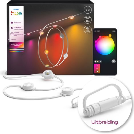 Philips Hue Festavia Guirlande lumineuse Outdoor avec 16 lampes – 9 mètres, extension Lumière blanche et colorée - IP65 - White and Color Ambiance