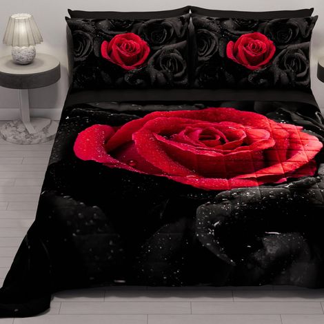 Couvre-lit d'été 220x260 cm 100 g/m² Double Face, Couette légère pour lit Une Place et demie, Printemps, Modèle Black Roses, 100% Fabriqué en Italie (1/5)