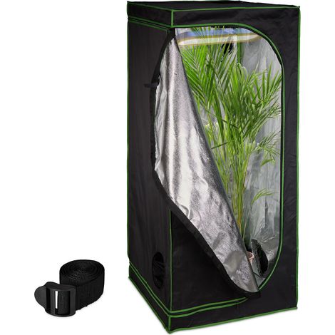 Relaxdays Armario Cultivo Indoor, Carpa Invernadero Interior, Plantas y Hierbas, Opaco, 180 x 80 x 80 cm, Negro y Verde