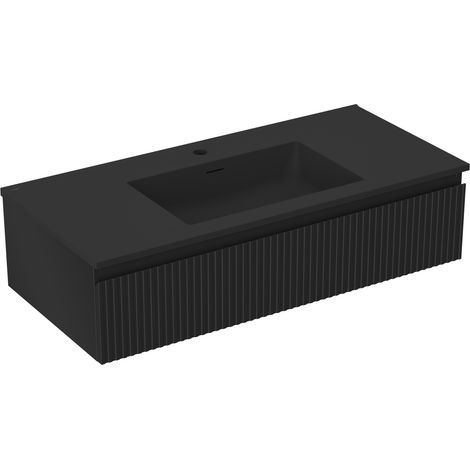 Mexen Rivel armoire de salle de bain 100 cm avec lavabo Otis, 1 tiroir, rainuré, noir mat - 91A20-10023-1-BF71-W18M71 (1/5)