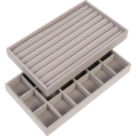 Plateau Bijoux Empilable 2 Pièces En Velours 8.27X4.92X0.98 Pouces Organiseur Bijoux Pour Boucles D'Oreilles Bagues Et Bracelets Présentoir Tiroir Rangement (1/5)