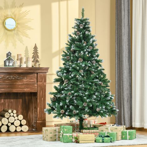 Sapin de Noël artificiel de 180 cm en pin avec 59 pommes de pin, neige artificielle et 1111 branches pour une utilisation en intérieur (1/5)