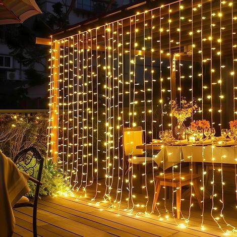 480 LED rideau lumière, insert chambre fée rideau lumière, Noël suspension chaîne lumière extérieure pour fenêtre fond mur mariage terrasse intérieur dortoir partie décoration, blanc chaud (1/5)