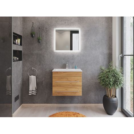 Badmöbel Mars 600 2-teilig mit LED Spiegel SlimLine eiche gold